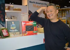 Copies of Danny Seo's cookbook were signed and given away at the Bard Valley/Natural Delights booth. Pictured is Danny Seo with a 4.4 lb gift box of Medjool dates that works really well for Ramadan for instance. 
